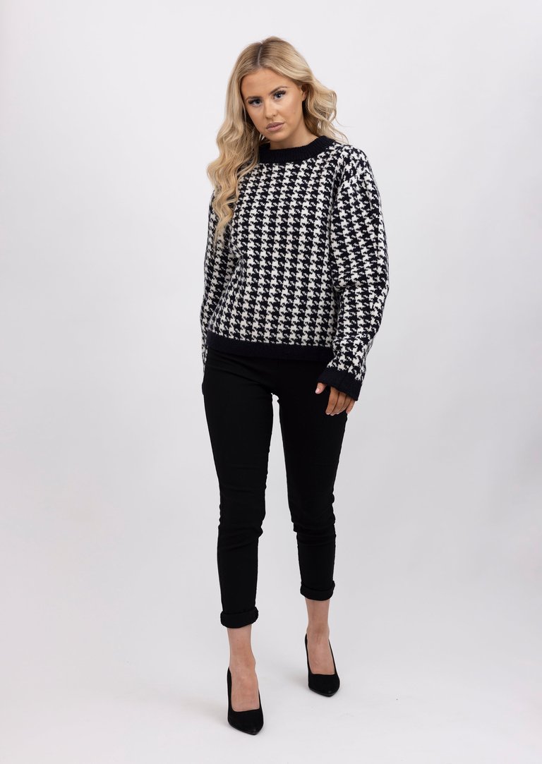 Houndstooth Women Jumper Sweater - Black