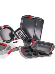 11 Piece Perfect Slice Bakeware Set - Grey And Red - Red and Gray