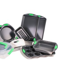 11 Piece Perfect Slice Bakeware Set - Silver & Green - Silver and Green