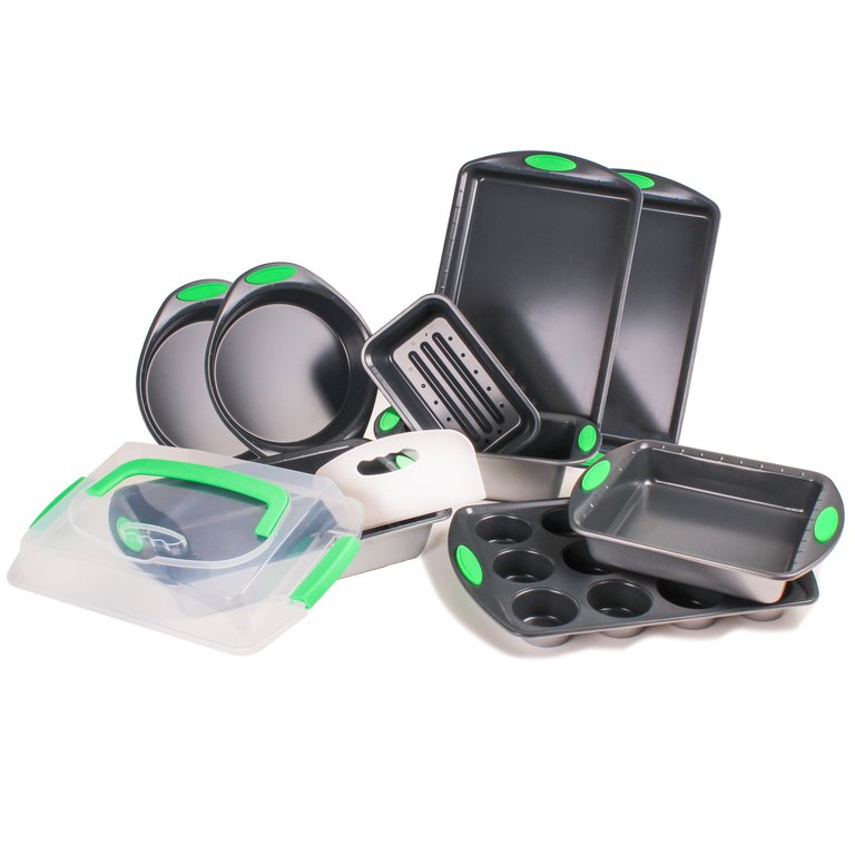 11 Piece Perfect Slice Bakeware Set - Silver & Green - Silver and Green