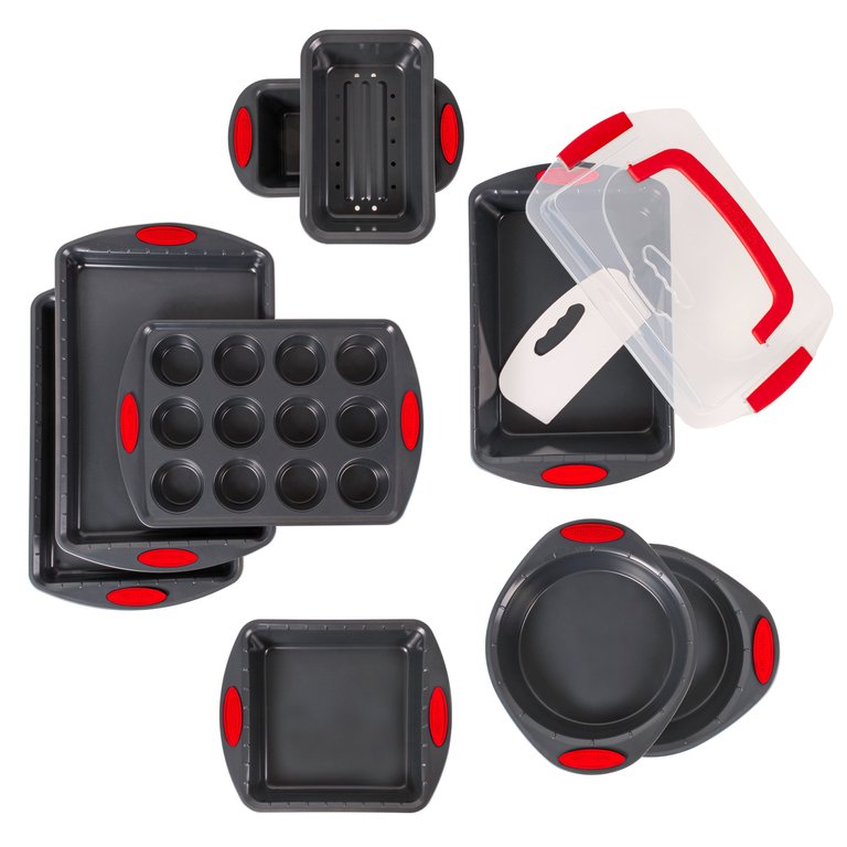 11Pc Perfect Slice Bakeware Set - Grey & Red