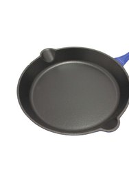 2Pc Enamel Cast Iron 10" Fry Pan And 10" Grill Pan Set - Blue