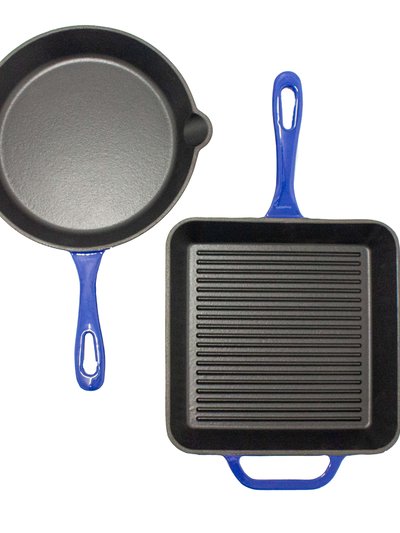 BergHOFF 2Pc Enamel Cast Iron 10" Fry Pan And 10" Grill Pan Set - Blue product