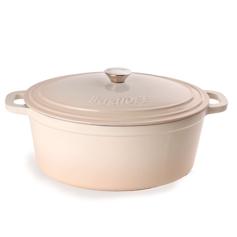 5qt Cast Iron Oval Covered Dutch Oven, Meringue - Brown