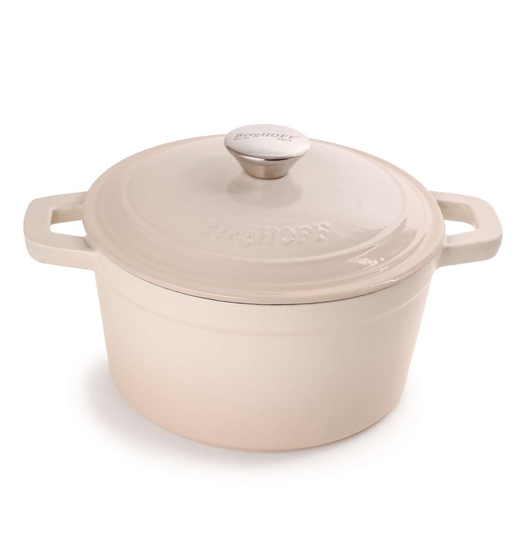 7qt Cast Iron Round Covered Dutch Oven, Meringue - Brown