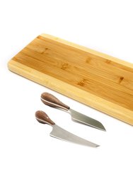 Bamboo 3Pc Long Two-Toned Board and Aaron Probyn Cheese Knives Set