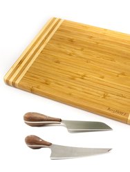 Bamboo 3Pc Striped Cutting Board And Aaron Probyn Cheese Knives Set