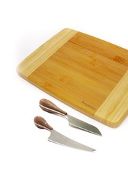 Bamboo 3Pc Two-Toned Cutting Board And Aaron Probyn Cheese Knives Set