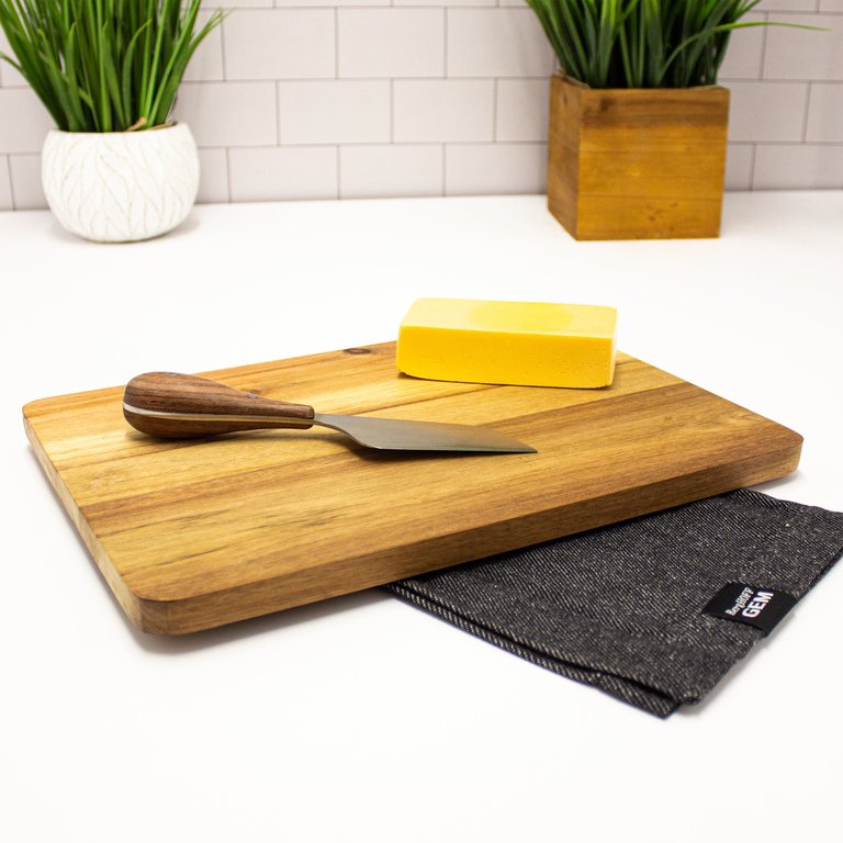 Bamboo 3Pc Two-Toned Cutting Board And Aaron Probyn Cheese Knives Set