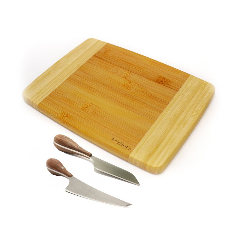 Bamboo 3Pc Two-Toned Cutting Board And Aaron Probyn Cheese Knives Set