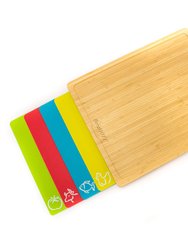 Bamboo Cutting Board Set with 4 multi-colored flexible cutting boards