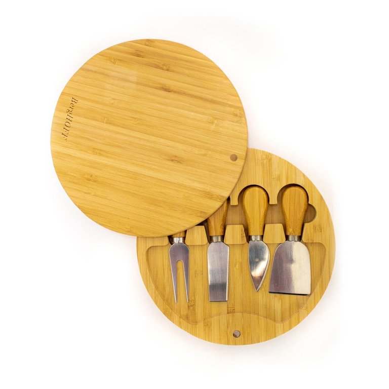 BergHOFF Bamboo 6pc Round Covered Cheese Board Set, with 4 Tools, 8.7x1.5"
