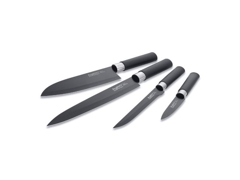 BergHOFF Essentials 4PC Ceramic Coated Knife Set, Black - Black