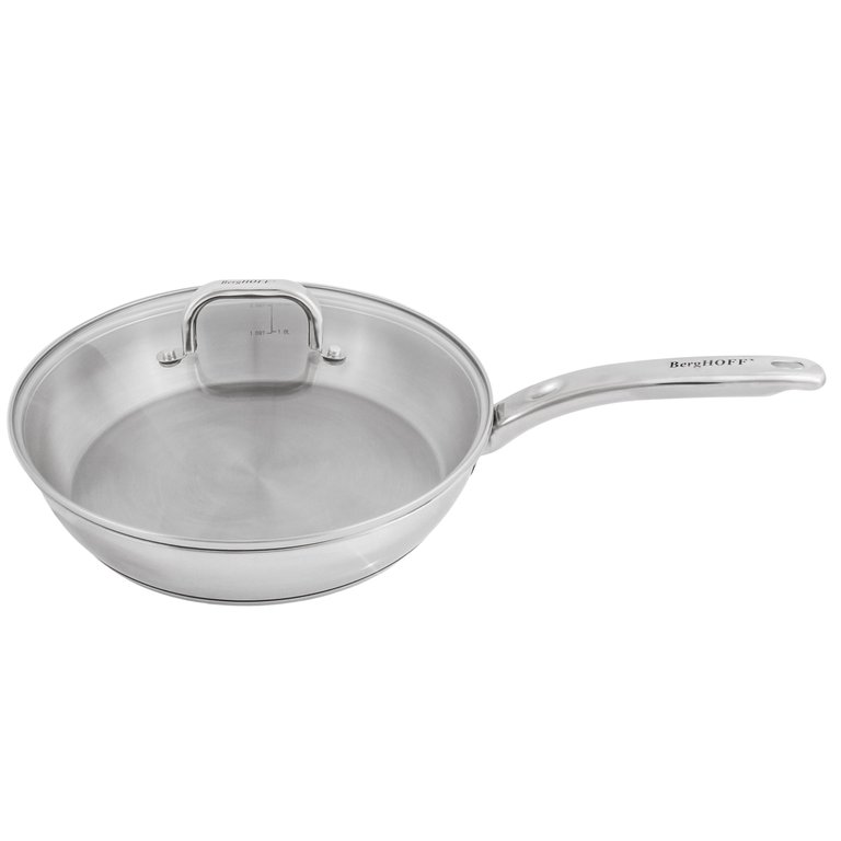 BergHOFF Essentials Belly Shape 18/10 Stainless Steel 10.5" Skillet With Glass Lid 2.5Qt. - Stainless Steel