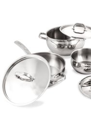 BergHOFF Essentials Belly Shape 18/10 Stainless Steel 6Pc Starter Set, Stockpot, Saucepan, Deep Skillet, Metal Lid