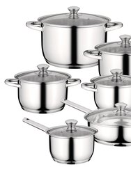 BergHOFF Essentials Gourmet 12Pc 18/10 Stainless Steel Cookware Set, Black Handles