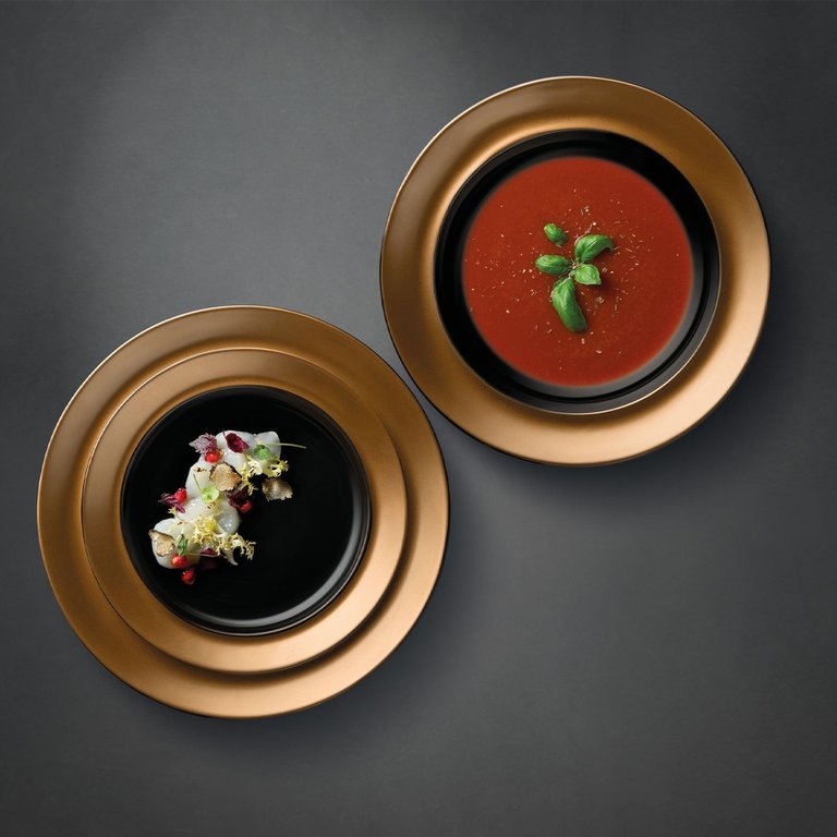 BergHOFF GEM 3PC Plate Set , 2 Plates & Bowl, Black & Gold