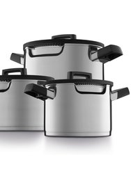 BergHOFF GEM 6Pc Downdraft 18/10 Stainless Steel Cookware Set, Black Handles - Grey