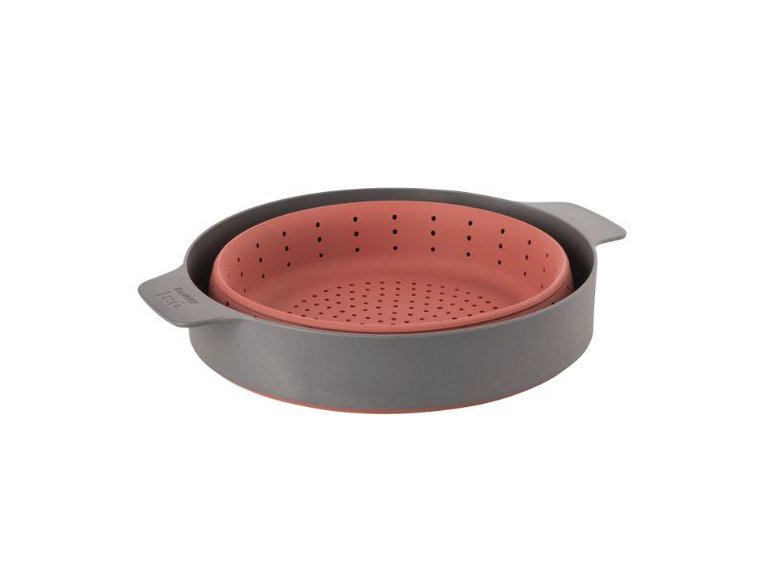 BergHOFF Leo 10" Silicone 2-in-1 Steamer and Strainer, Pink & Grey