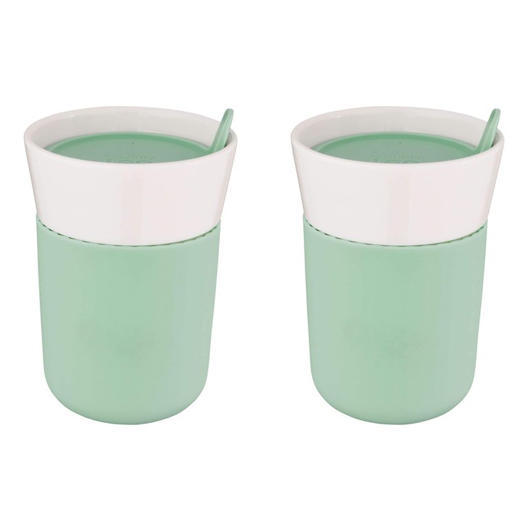 BergHOFF Leo 11.16oz Porcelain Travel Mug, Green, Set of 2