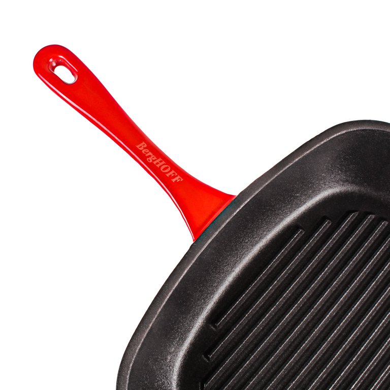 BergHOFF Neo 11" Cast Iron Square Grill Pan, Red