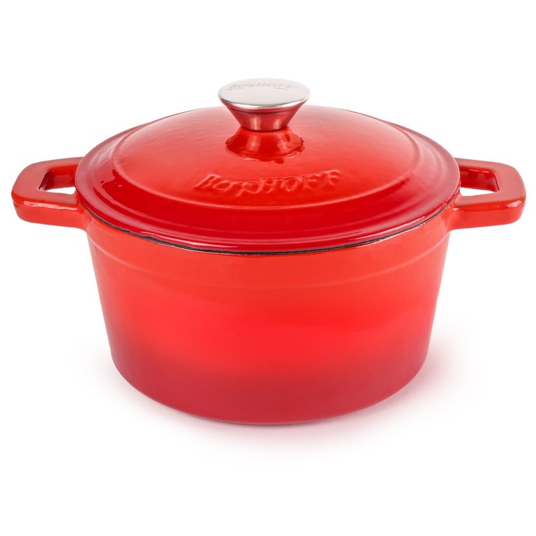 BergHOFF Neo 3QT Cast Iron Round Covered Dutch Oven, Red - Red