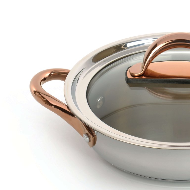 BergHOFF Ouro Gold 18/10 SS 9.5" Deep Skillet with Two Side Handles and Glass Lid