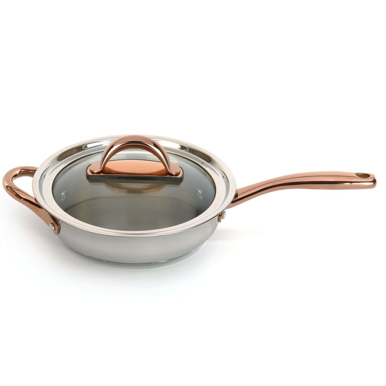 BergHOFF Ouro Gold 18/10 SS 9.5" Deep Skillet with Two Side Handles and Glass Lid