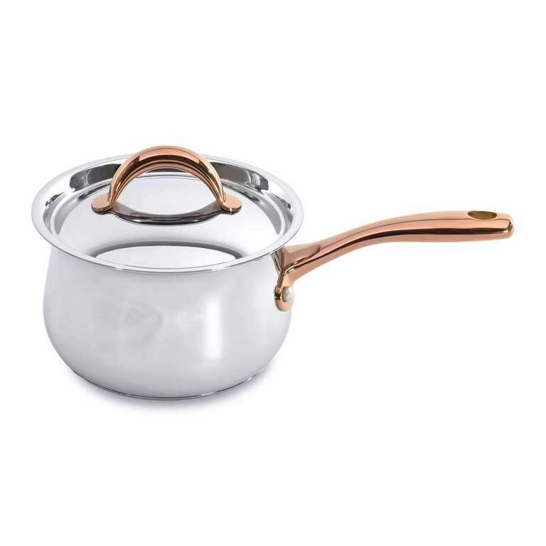 BergHOFF Ouro Gold 18/10 Stainless Steel 6.25" Covered Sauce Pan with Stainless Steel Lid, 2.4 Qt - Stainless Steel