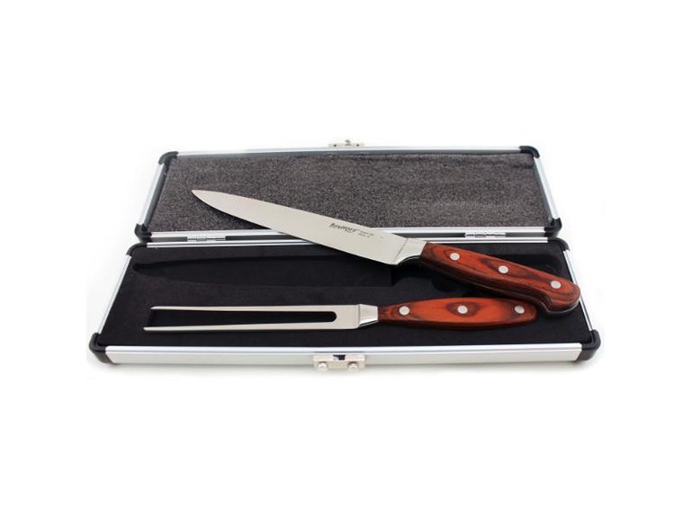 BergHOFF Pakka Wood 3PC Stainless Steel Carving Set with Case