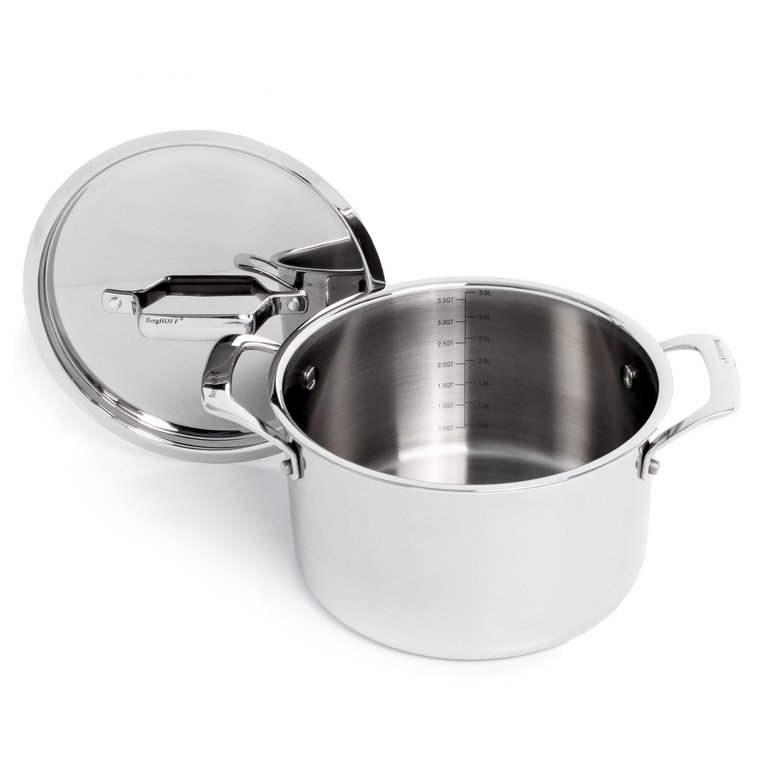 BergHoff Professional Stainless Steel 10/18 Tri-Ply 4Qt Stock Pot with SS Lid, 8"