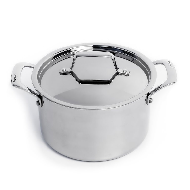 BergHoff Professional Stainless Steel 10/18 Tri-Ply 4Qt Stock Pot with SS Lid, 8" - Stainless Steel