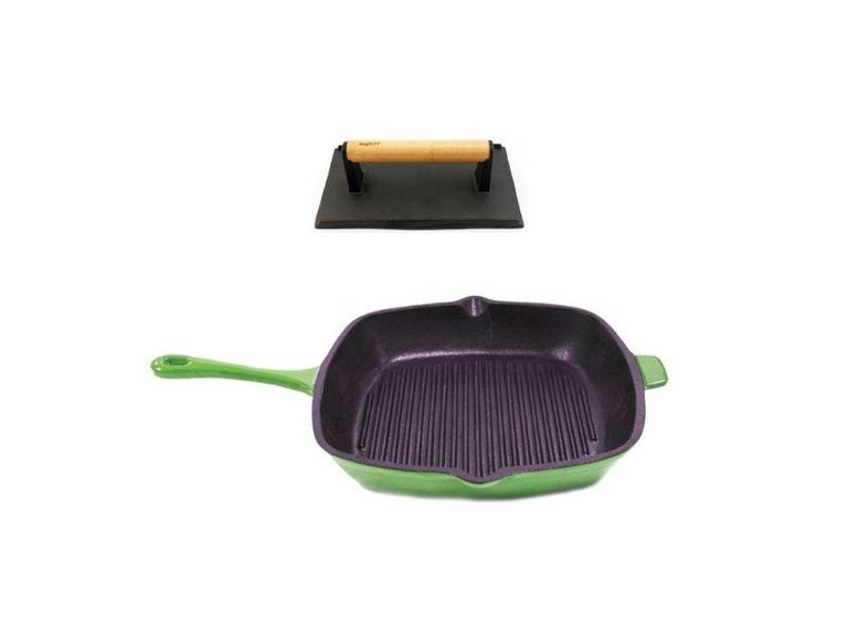 Cast Iron 18/10 Stainless Steel Grill Set 2pc - Green