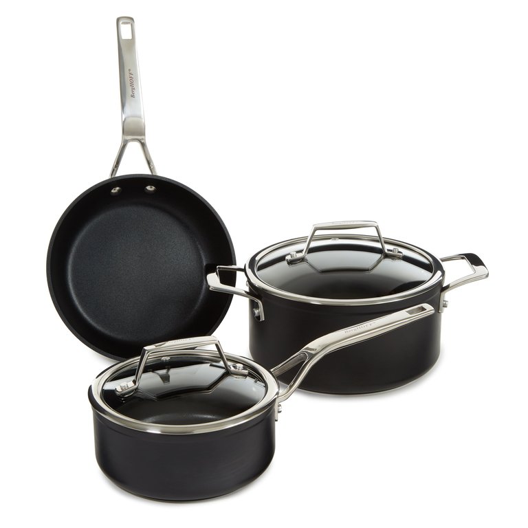 Essentials 5Pc Non-Stick Hard Anodized Cookware Set For Two With Glass Lid, Black