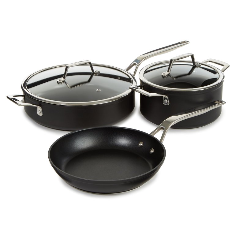 Essentials 5Pc Non-stick Hard Anodized Cookware Starter Set, Black