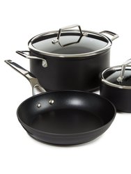 Essentials 5Pc Non-Stick Hard Anodized Cookware Starter Set With Glass Lid, Black