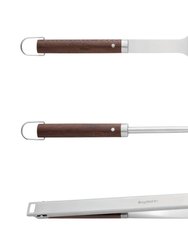 Essentials BBQ Set with Wood Handles Tongs, Spatula and Brush (3-Pieces)