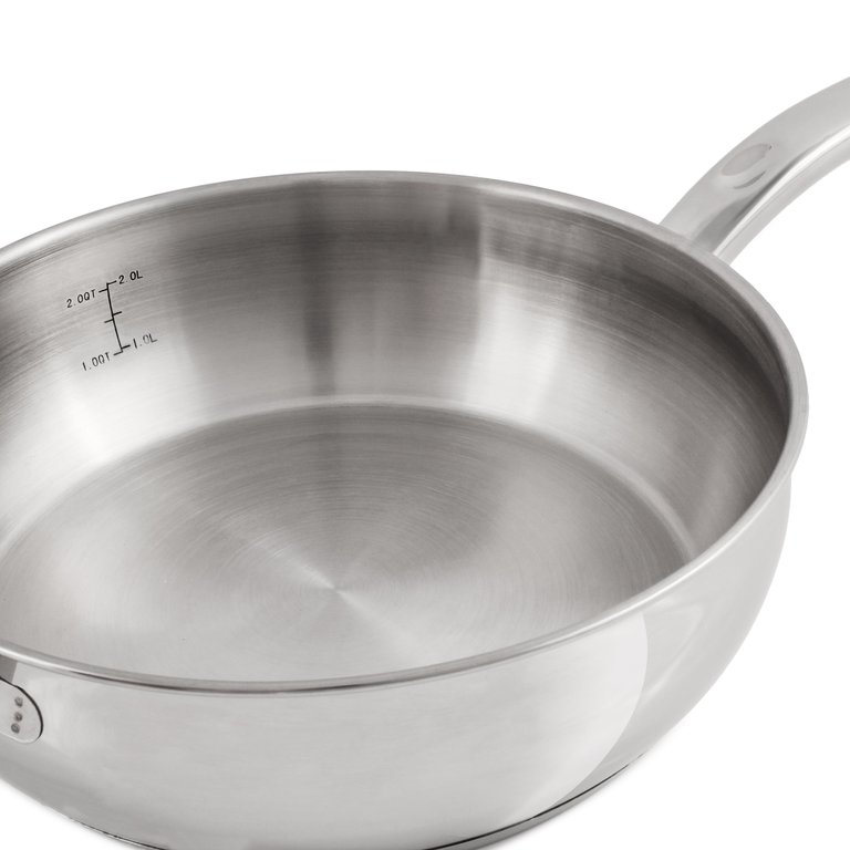 Essentials Belly Shape 18/10 Stainless Steel 9.5" Deep Skillet With Stainless Steel Lid 3.2Qt.