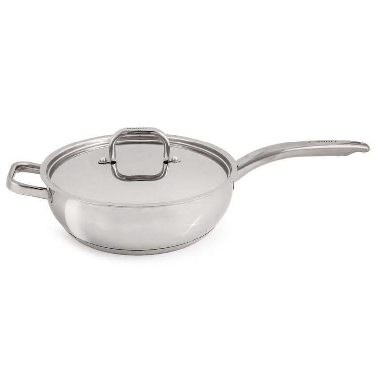 Essentials Belly Shape 18/10 Stainless Steel 9.5" Deep Skillet With Stainless Steel Lid 3.2Qt.