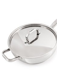 Essentials Belly Shape 18/10 Stainless Steel 9.5" Deep Skillet With Stainless Steel Lid 3.2Qt.