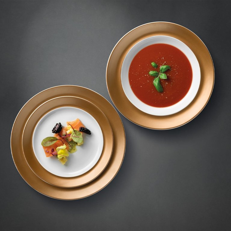 Gem 3pc Plate Set, 2 Plates & Bowl, White & Gold