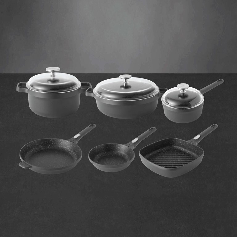 Gem 9Pc Nonstick Cookware Set, Black