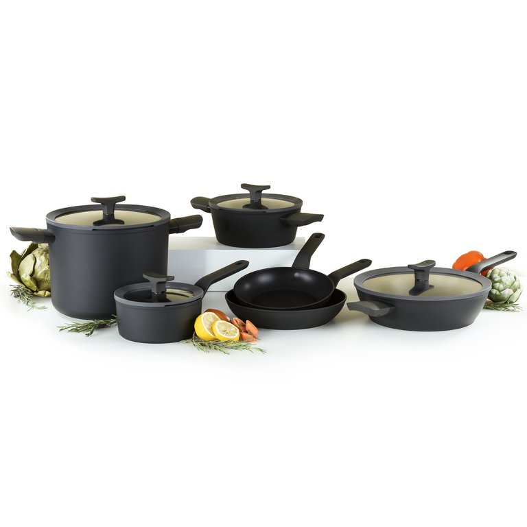 Leo 10 Pc Non-Stick Ceramic Cookware Set With Glass Lid, Black