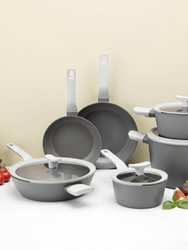 Leo 10Pc Non-Stick Ceramic Cookware Set With Glass Lid, Grey