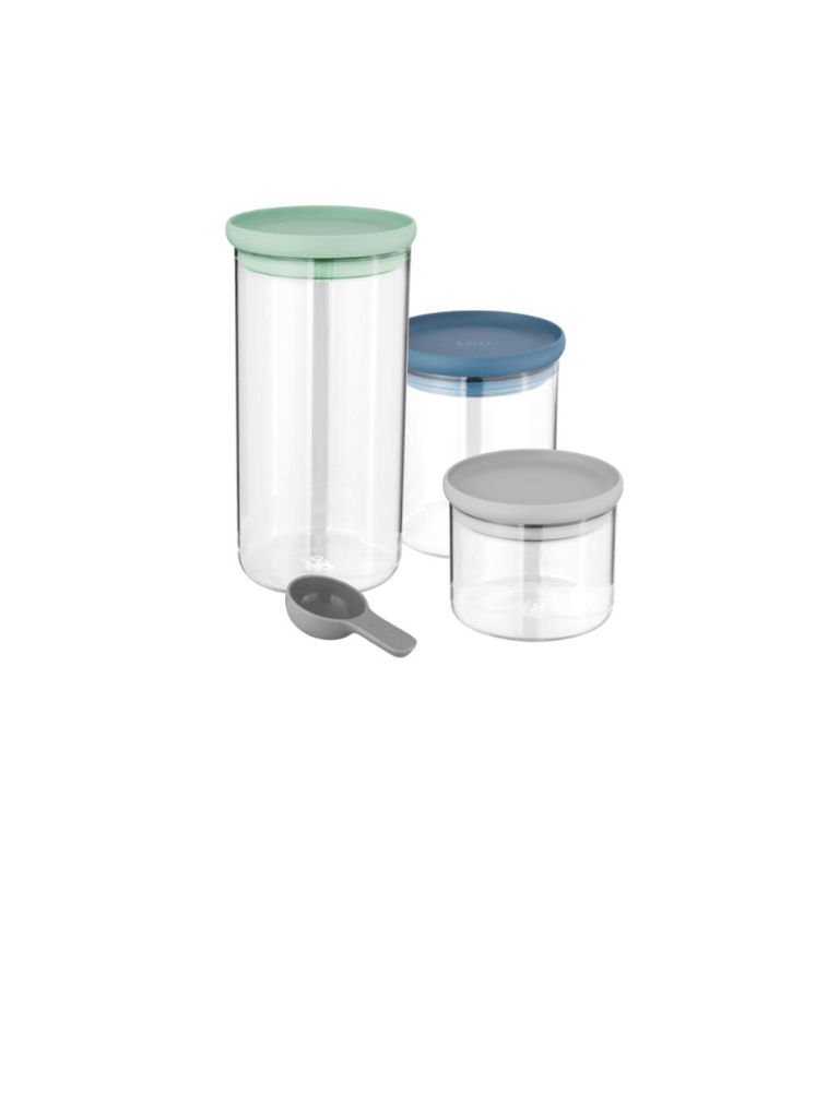 Leo 3Pc Glass Food Container Set, Green, Blue, Gray