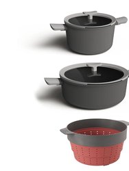 Leo 5Pc Non-Stick Stockpot & Steamer Set - Grey