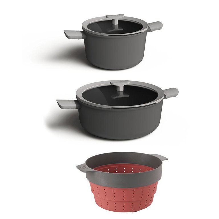 Leo 5Pc Non-Stick Stockpot & Steamer Set - Grey