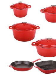 Neo 10Pc Cast Iron Cookware Set - Red