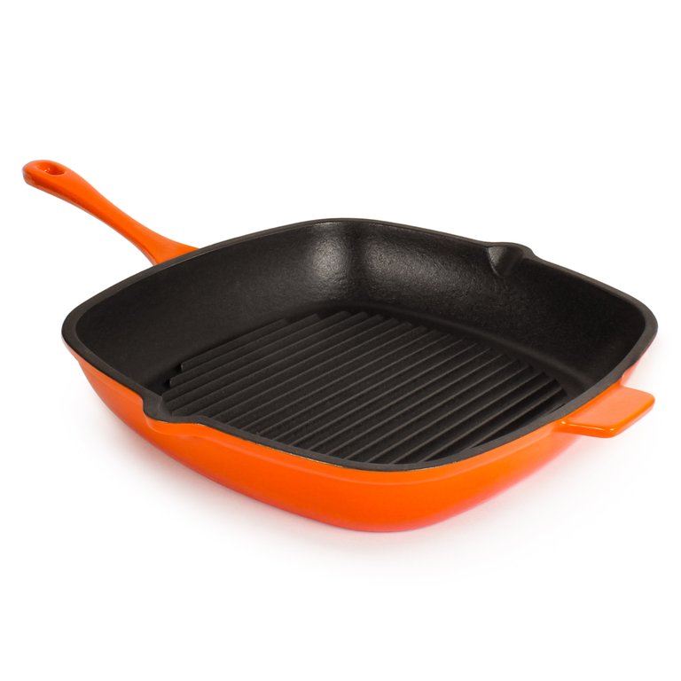 Neo 11" Cast Iron Square Grill Pan - Orange