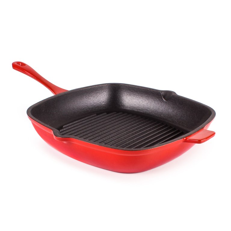 Neo 11" Cast Iron Square Grill Pan - Red - Red